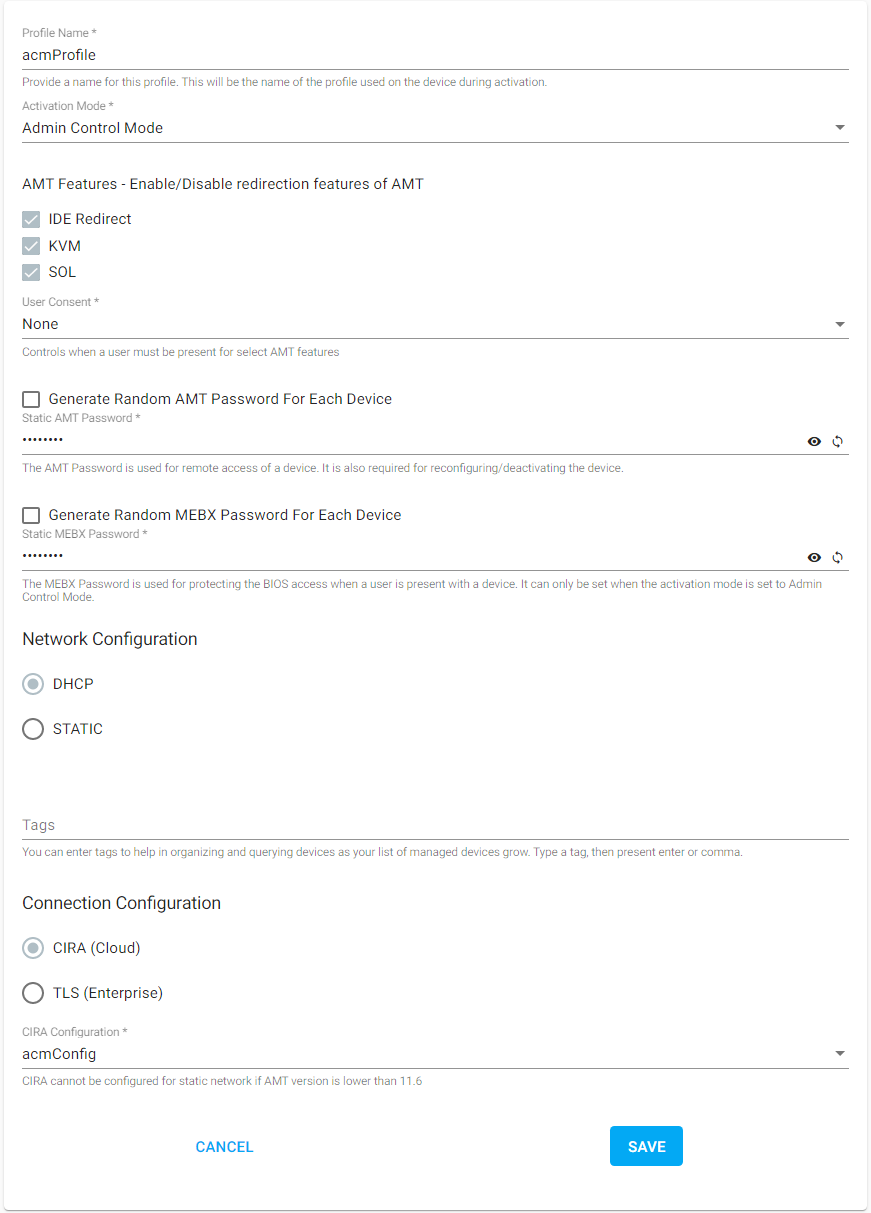 Figure 3: Example ACM profile